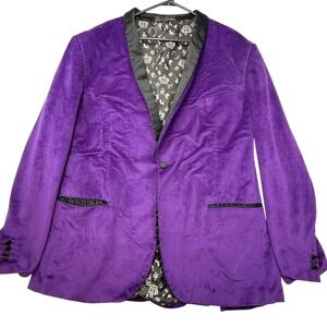 FERRECCI Mens XXL Purple Velvet Blazer Jacket Lined Formal -missing button
